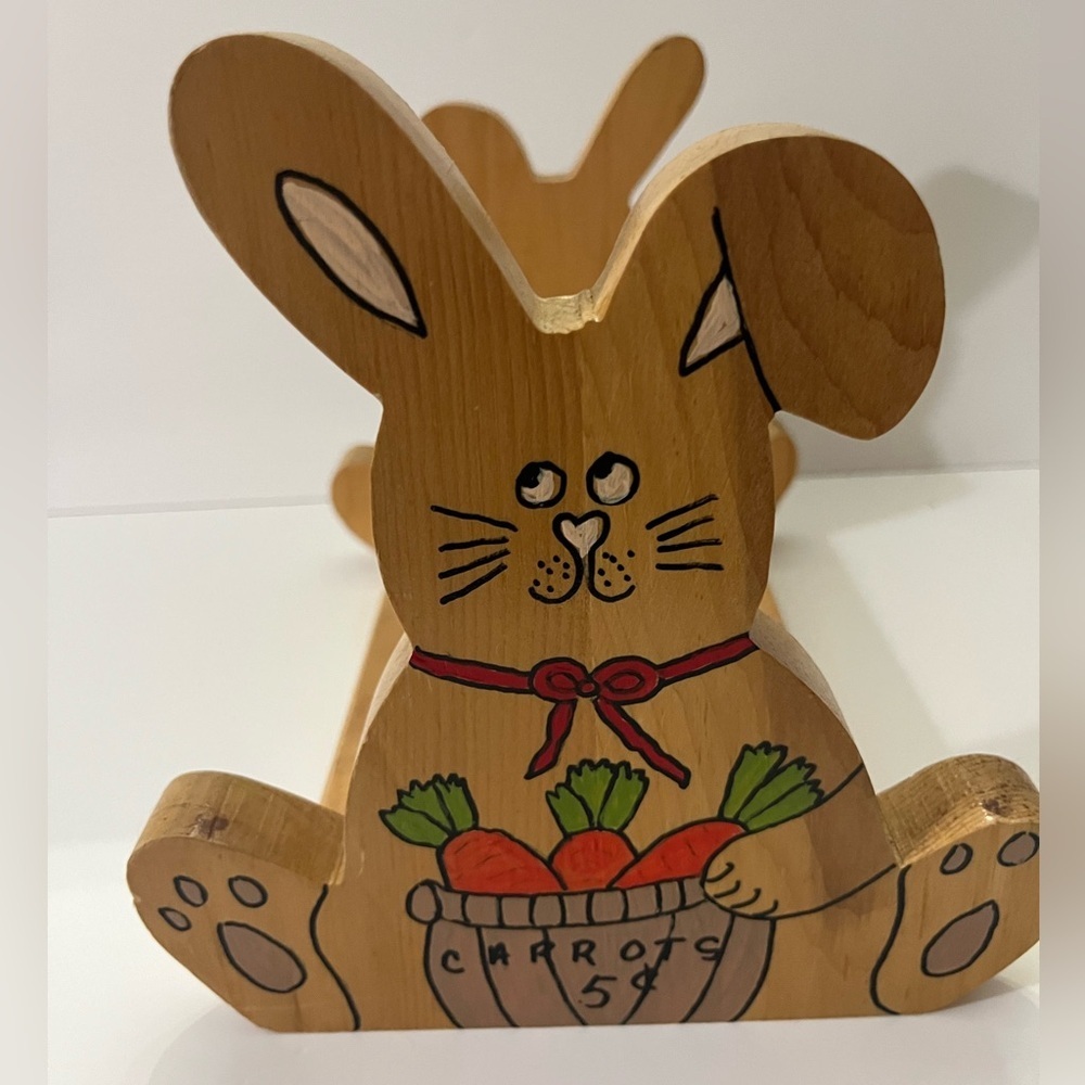 Vintage Handcrafted Wooden Easter Bunny Bookshelf